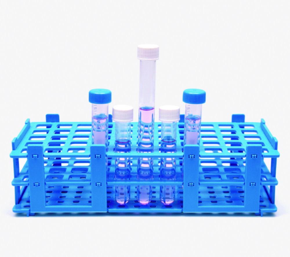 ISOLAB Test Tube Rack, Detachable, PP for 55 Tubes (5x11) with Dia. 16mm, Blue, 125 x 265 x 70 mm
