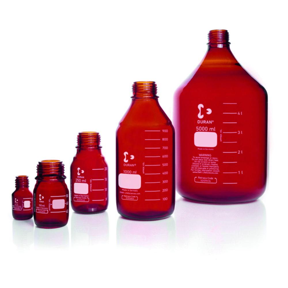 DWK Duran Laboratory Bottle, Amber Glass, Graduated, 2000 mL, GL 45 Cap, Without Screw Cap