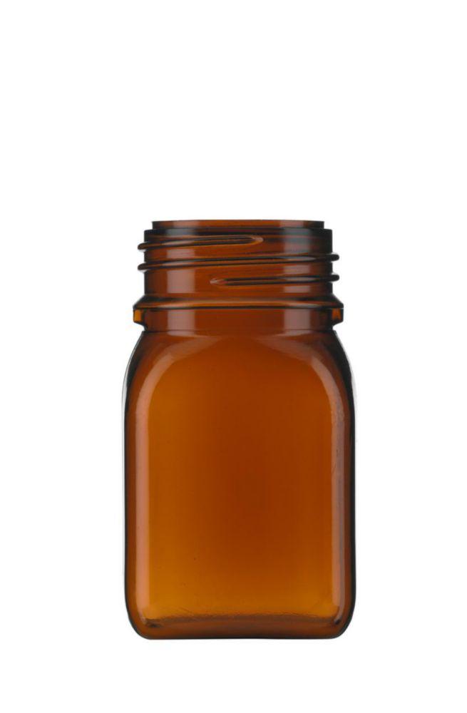 Kautex Square Wide Neck Container, 100 mL, Hard PVC, Amber, with Cap