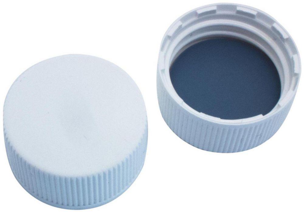 LLG Labware Screw Caps, 24 mm, PP White, Closed, Butyl Red/PTFE Grey, Pack of 100