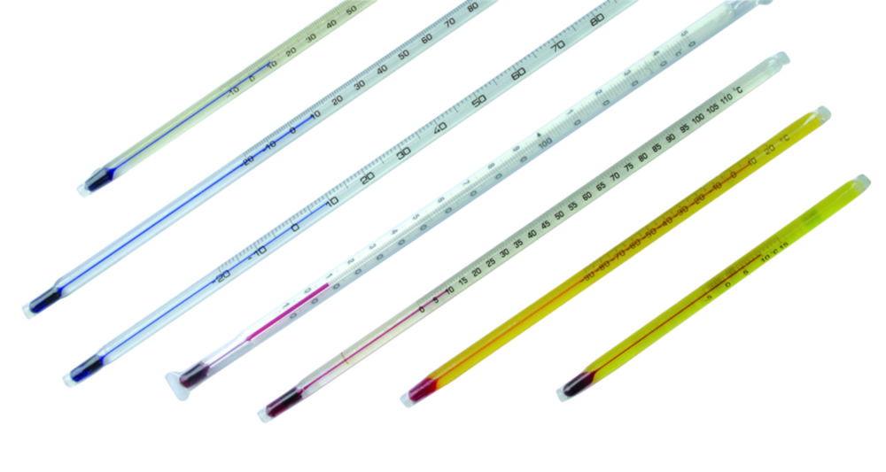 LLG Thermometer General Purpose, -20...+110°C, 1°C, Stemform, Red Filling, Capillaries, White-Backed