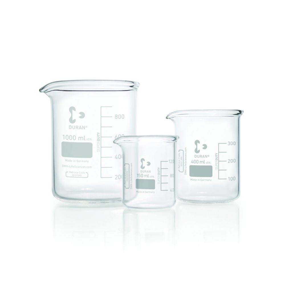 DWK Duran Super Duty Beaker 2000 mL, 132x185 mm, Low Form, with Division and Drain