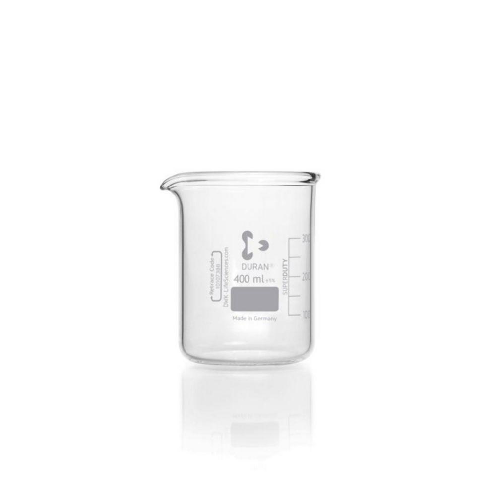 DWK Duran Super Duty Beaker, 400 ml, Low Form, with Division and Drain, 80x110 mm