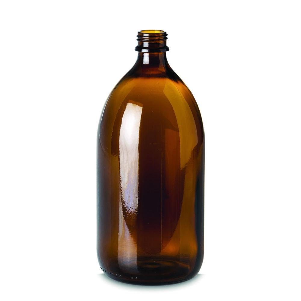 RIXIUS Amber Glass Narrow‑Neck Bottle 1 000 mL, DIN 28, Without Cap 9072163 (Pack of 20)