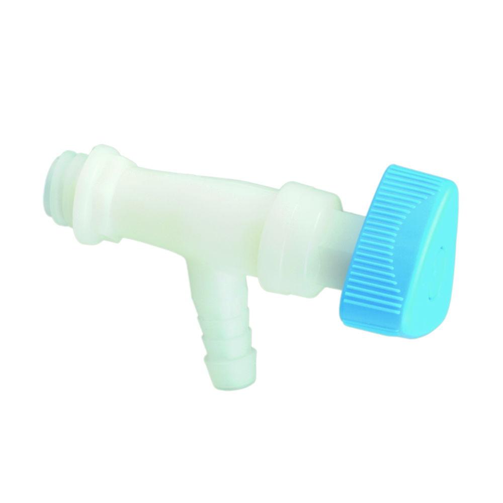 Hünersdorff Angled Stopcock – 22mm natural straight thread, Blue Rotary Handle, Sleeve Connection (12mm) (1/2")