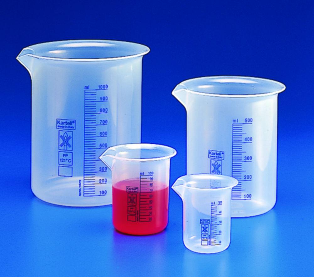 Kartell Griffin Beaker 50 mL Blue Graduation PP Low Form Autoclavable Up to 121°C for 20 Min