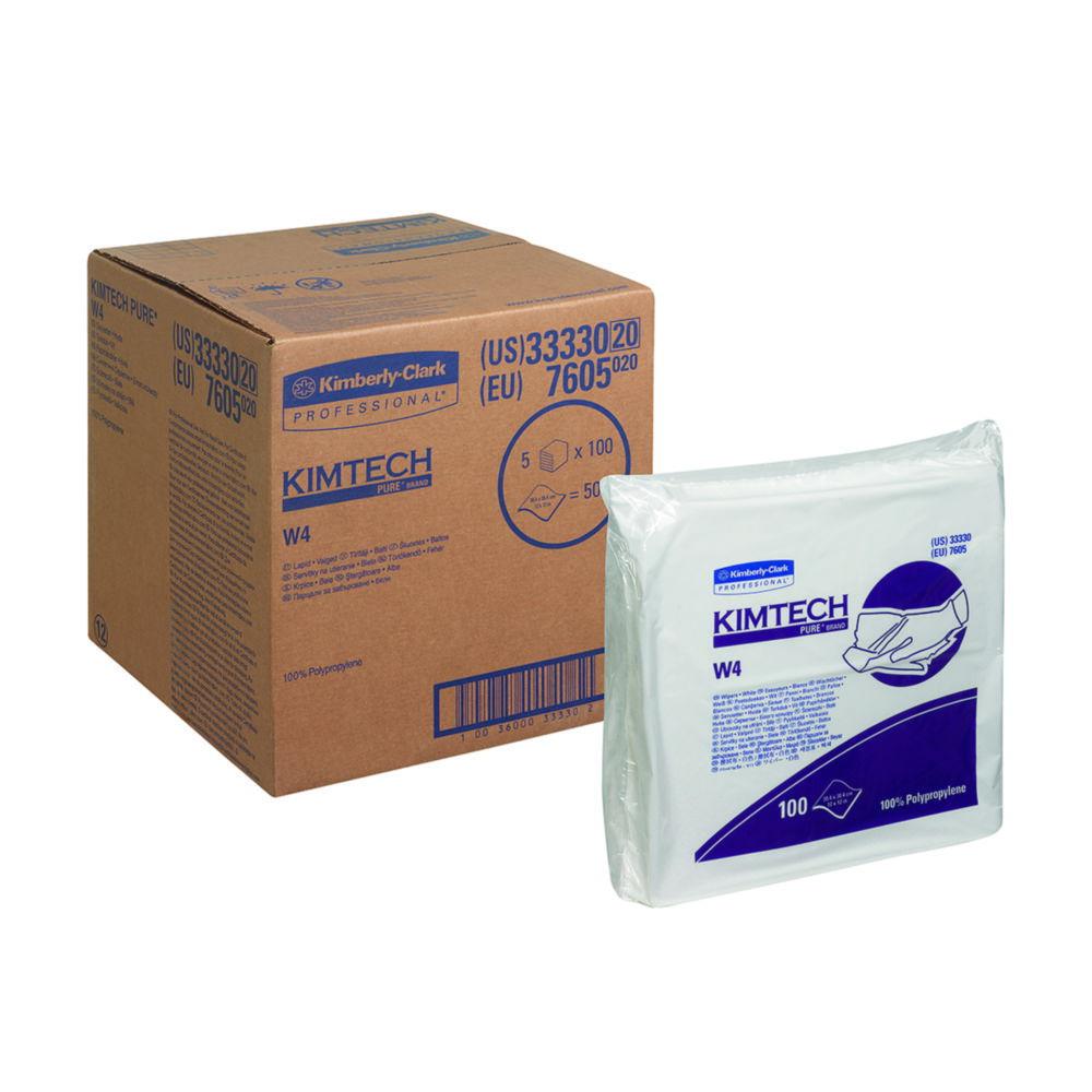 Kimberly-Clark KIMTECH Pure* W4 Wipes Low-Linting, Suitable for Cleanroom ISO Class 4, Single Sheet, White, 30 x 30 cm, VE=5x100 Wipes