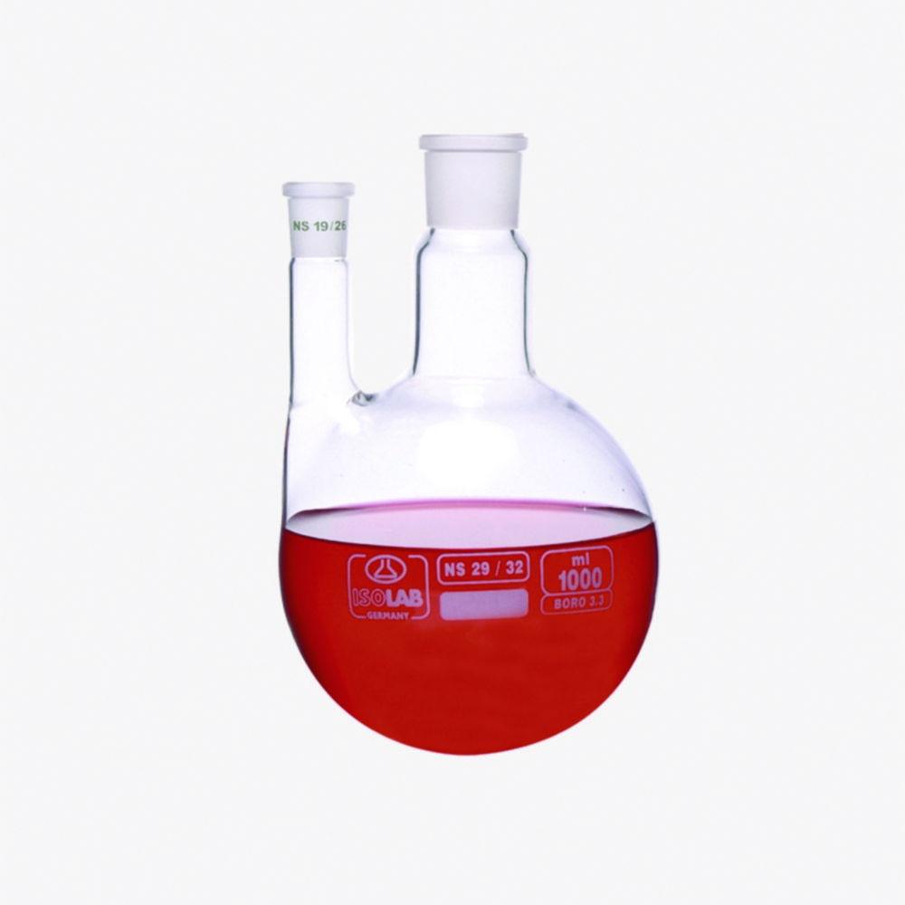 ISOLAB Two Neck Round Flask 250 mL CN/NS 24/29/,SN/NS 19/26 Parallel Borosilicate Glass 3.3