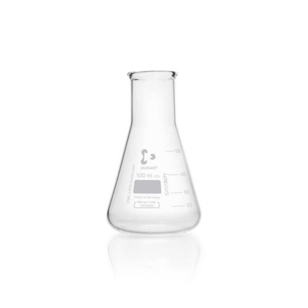 DWK Duran Super Duty Erlenmeyer Flask, 500 mL, Wide Neck, Tooled Border, 105 x 175 mm