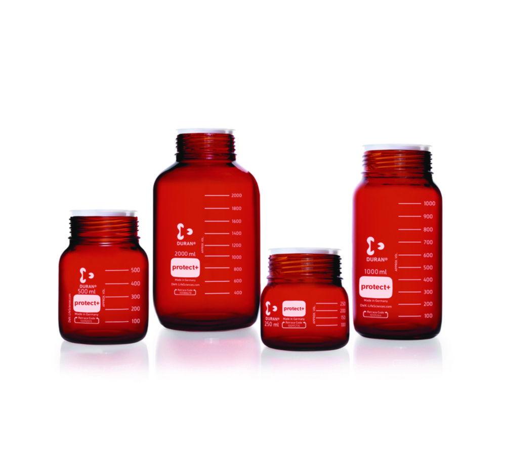 DWK Duran Laboratory Glass Bottle GLS 80 Amber Protect Plastic-Coated PA12 with Dust Cap, 3500 mL

