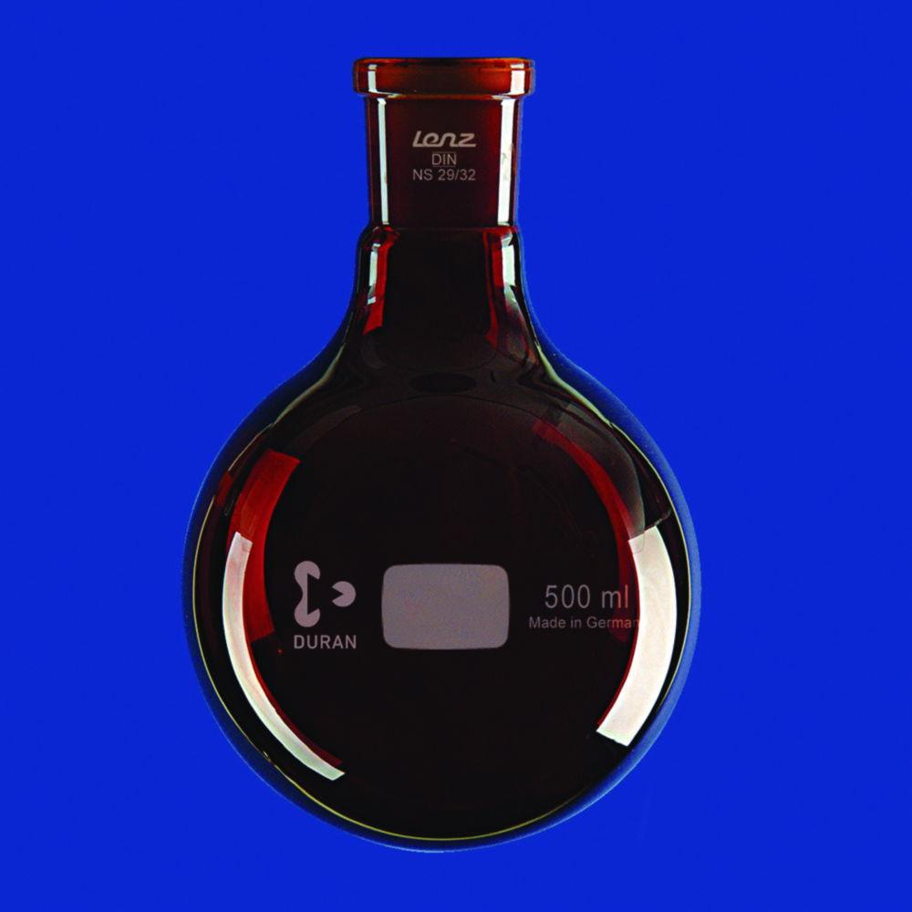 Lenz-Laborglas Round-Bottom Flasks with Conical Joint, Amber, Cap, 50 ml, Socket NS 29/32


