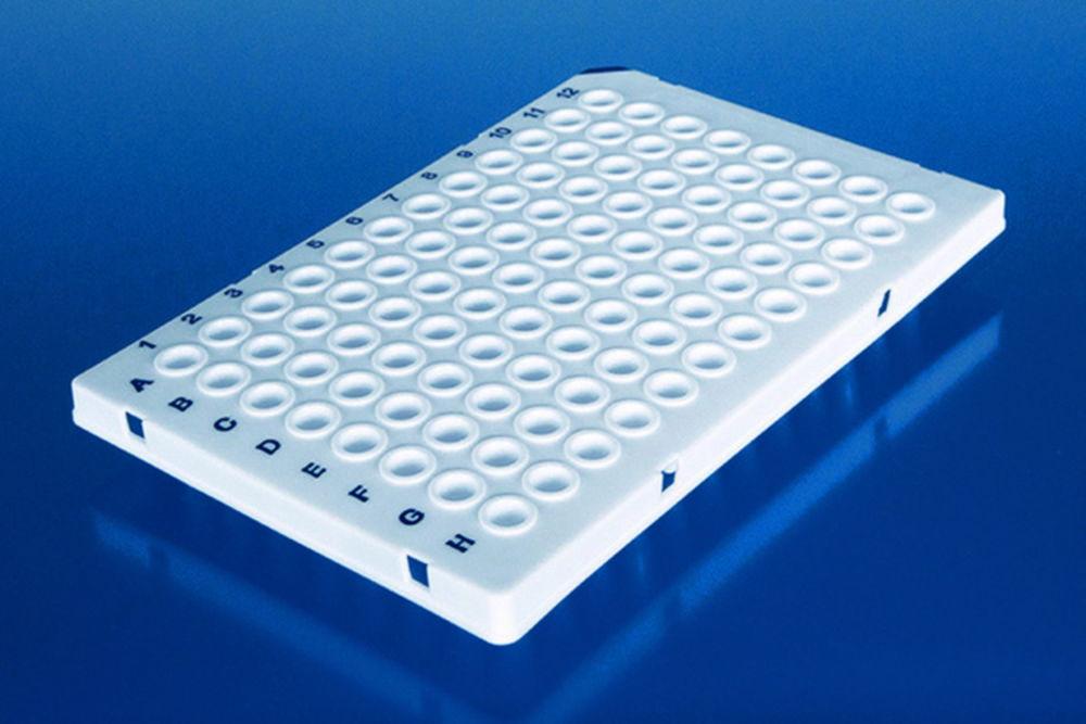 BRAND PCR Plates 96-Well Half Frame, Low Profile, White, Blue Coding, Pack of 50