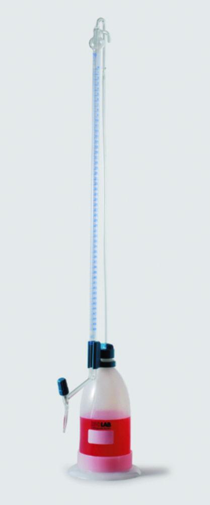 ISOLAB Automatic Burette ACCTO Schilling 50 mL Clear Glass CL with Schellbach Stripes, Blue Scale, Conformity Batch Certified