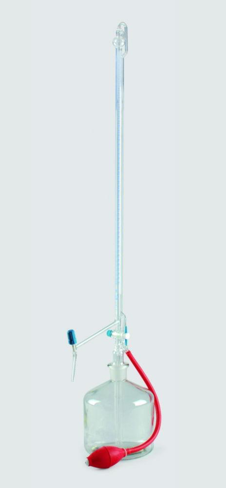 ISOLAB Automatic Burette 10:0.02 mL, Schellbach, Clear Glass, Class AS, Blue Graduation, Glass Stopcock & PTFE Valve, Batch Certified