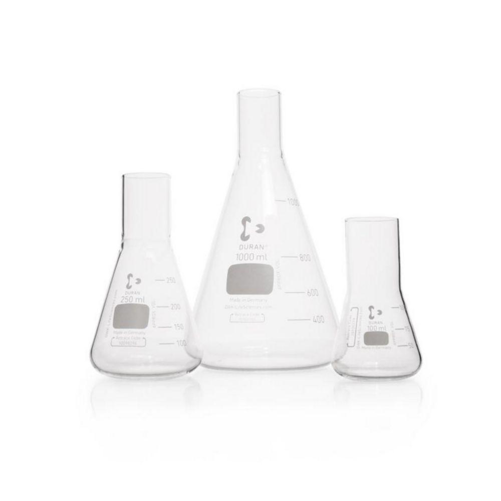 DWK Duran Erlenmeyer Shape Culture Flask 200 mL with Cap, Straight Neck Diam 38 mm