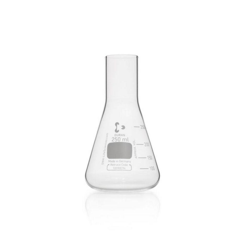 DWK Duran Culture Flasks, Erlenmeyer Shape, Cap. 250 ml, Straight Neck Diam. 38 mm