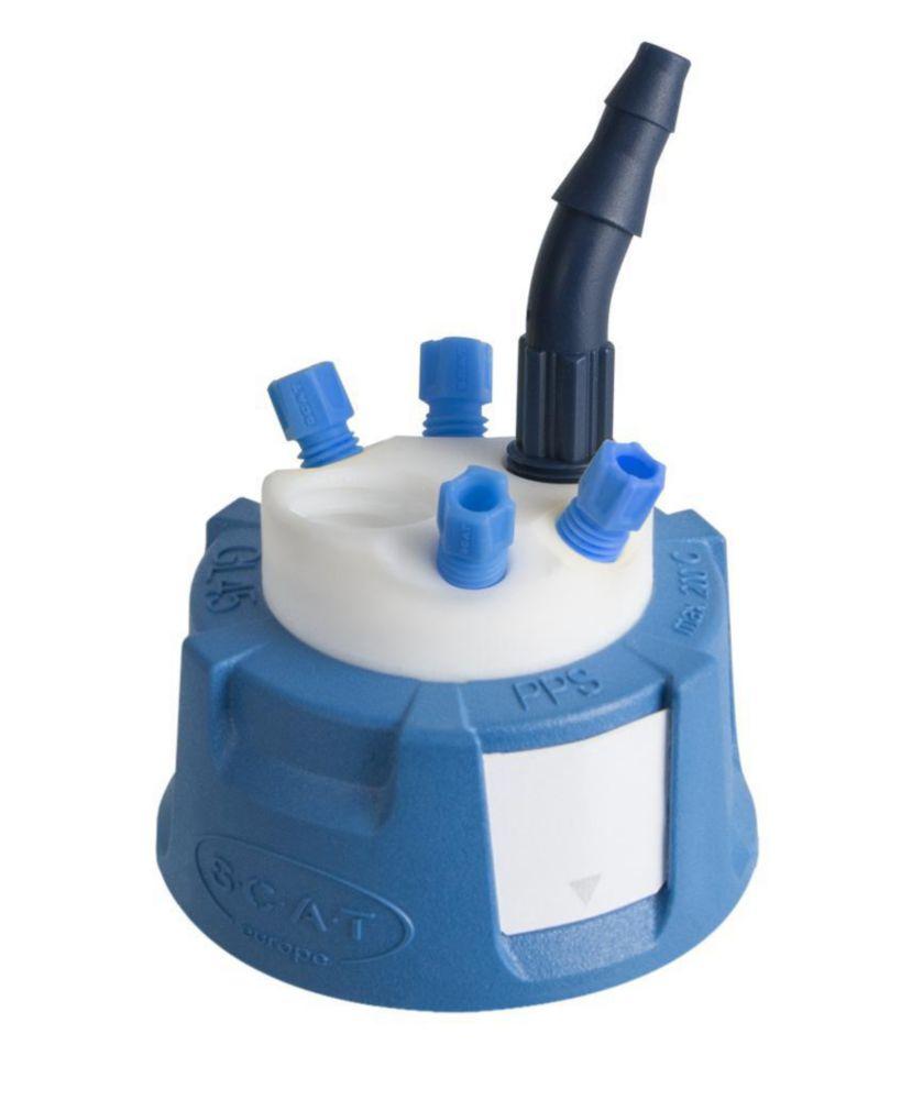 SCAT SafetyWasteCap V2.0, GL45 4x PFA-Fitting 2.3/3.2 mm OD, 2x PFA-Blind Plug, 1x 6.4–9 mm ID + Connector for Exhaust Filter