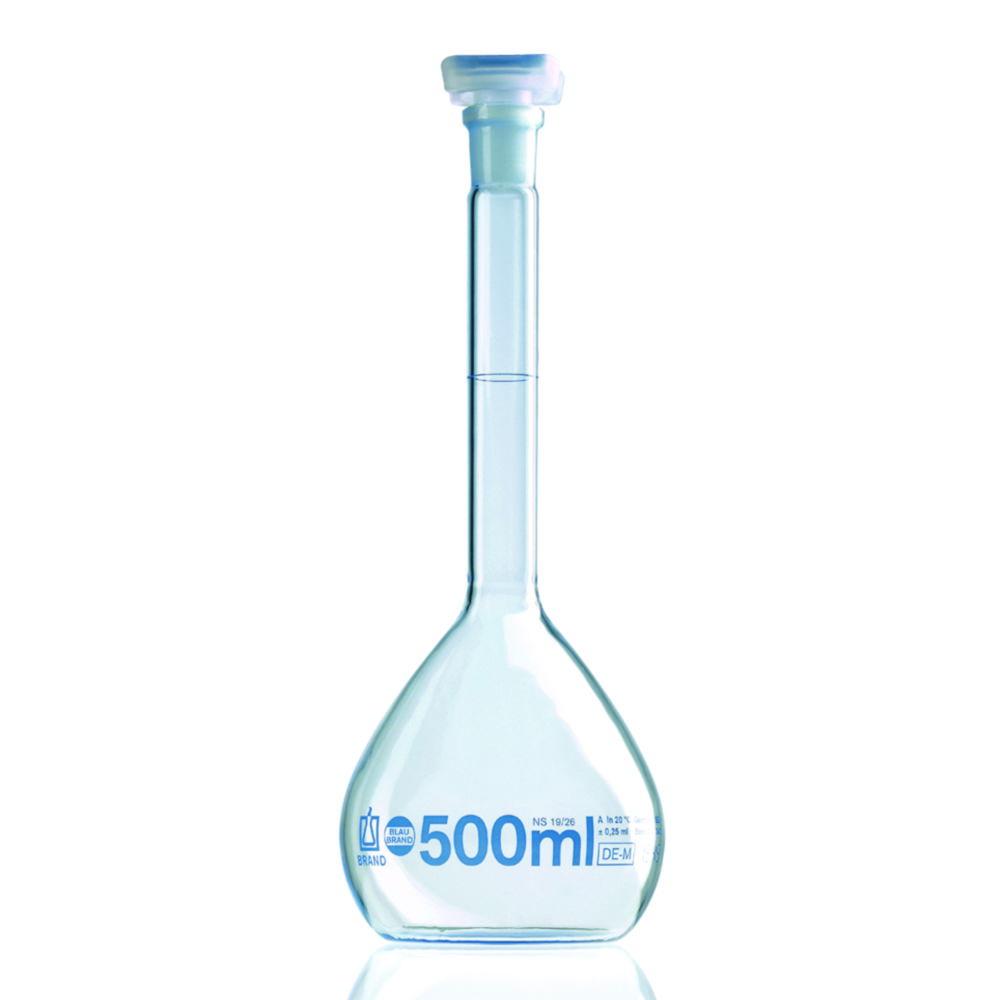 BRAND Volumetric Flask 500mL BLAUBRAND Class A, NS PP Stopper, NS 19/26, Boro 3.3, Pack of 2

