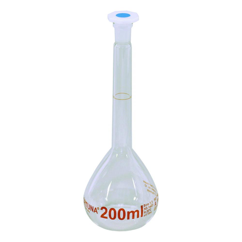 Poulten & Graf Volumetric Flask 500 mL NS 188 Class A Borosilicate Glass with PP Stopper, Amber Graduation