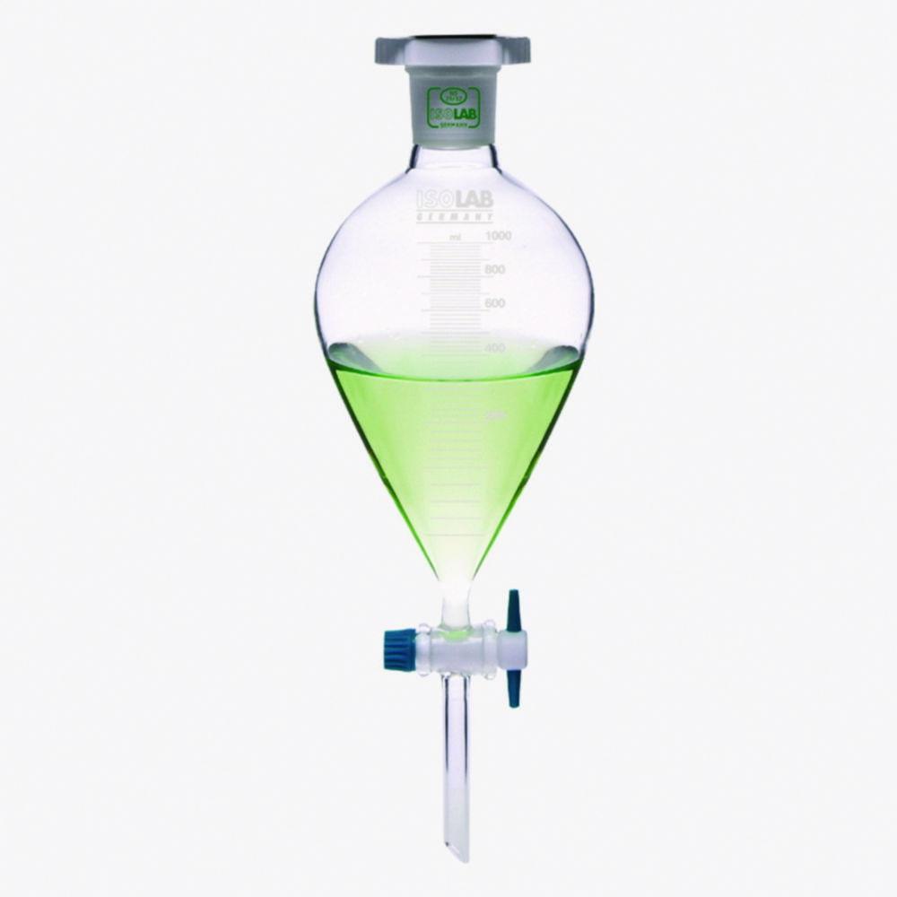 ISOLAB Separating Funnel, Conical, Graduated, PTFE Stopcock, 1000 mL